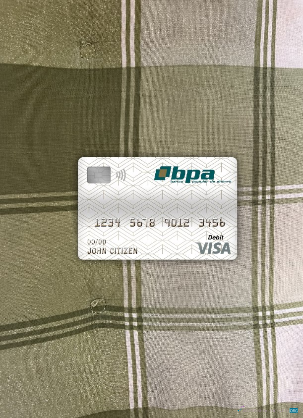 Download Cuba Banco popular de ahorro (bpa) bank visa debit card photolook front Photoshop template